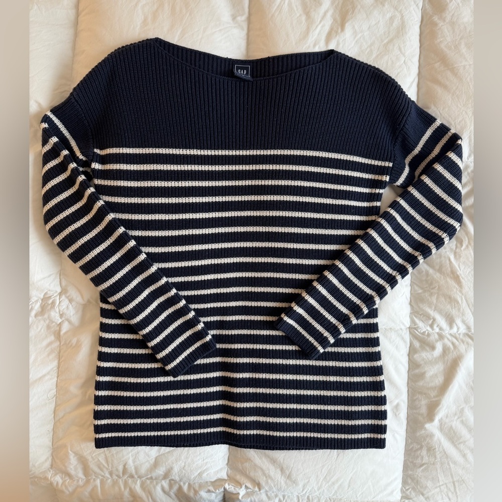 GAP Navy & White Striped Knit Sweater Classic Coastal